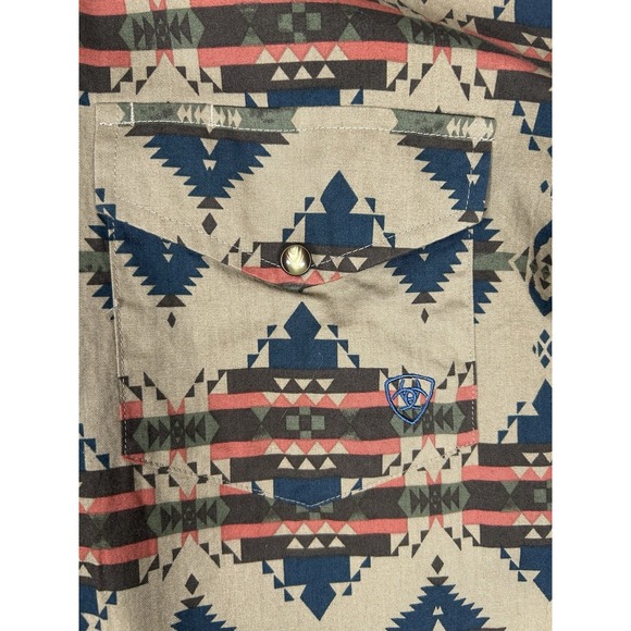 Ariat Mens Aztec Print Western Shirt Long Sleeve Button Front L/G Pearl Snap - Picture 5 of 7